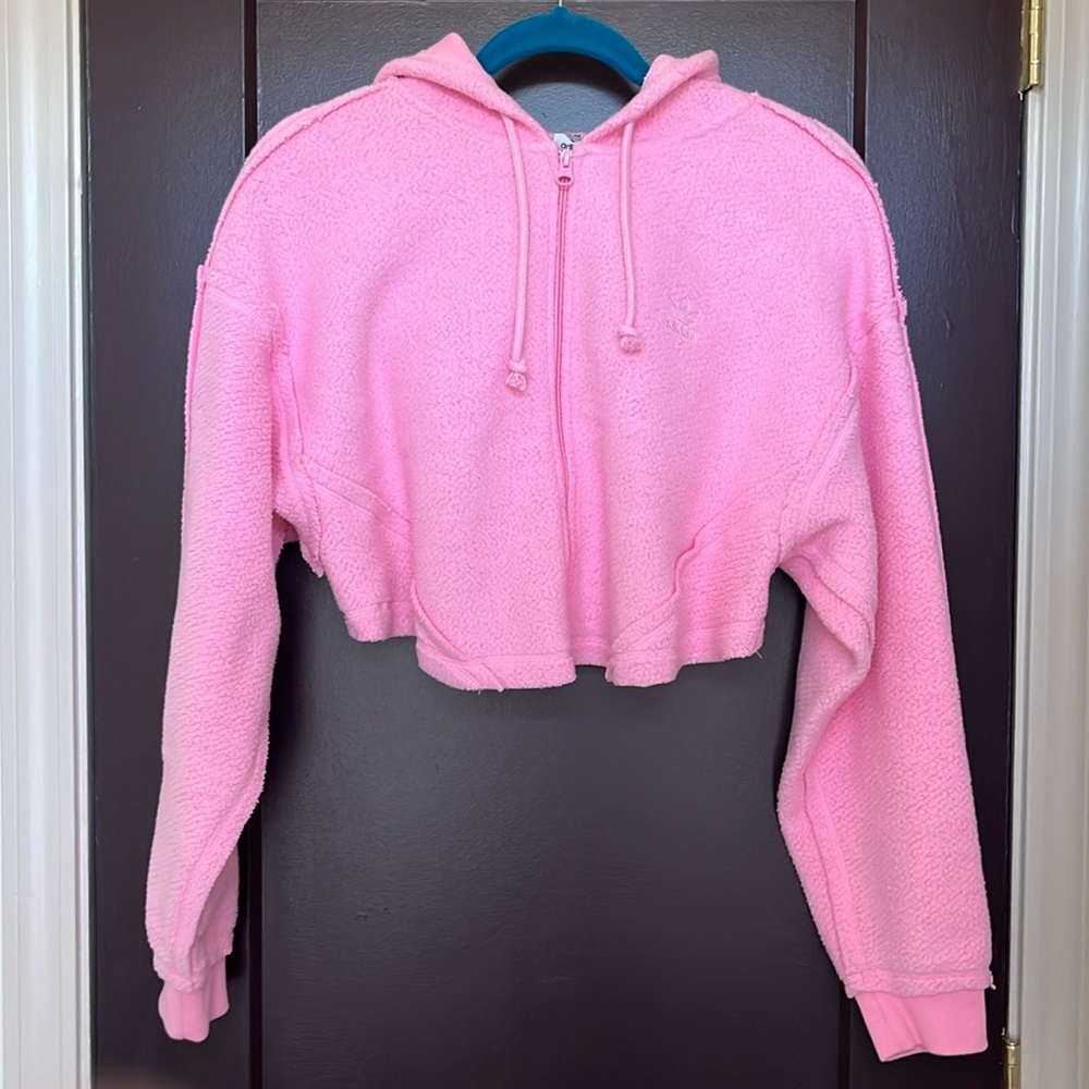 NWT Adidas Cropped Pink Zip Up Hoodie